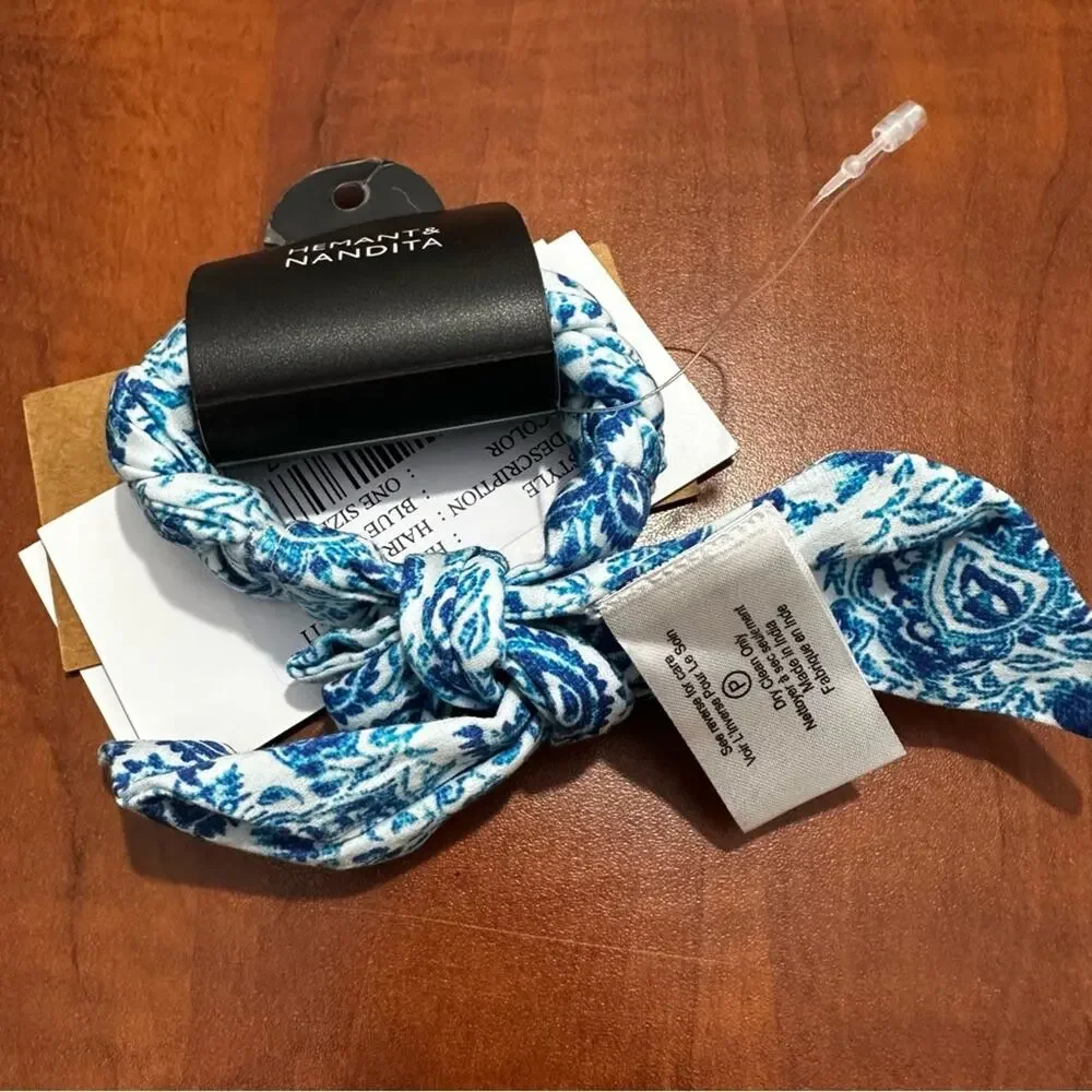 NEW Hemant & Nandita Hair Tie Blue Paisley Cotton